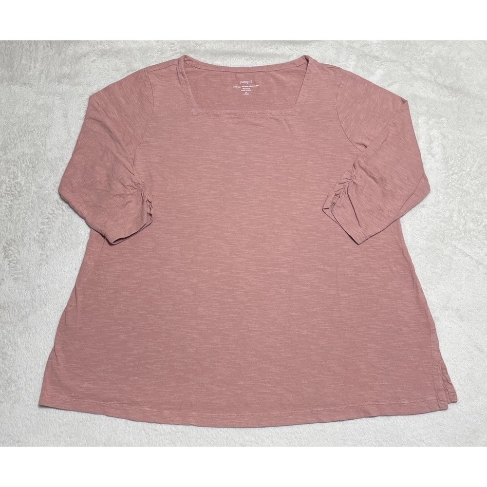 Pure J Jill Tunic Top Womens Plus 2X Peach 3/4 Rouched Sleeves Shirt Blouse